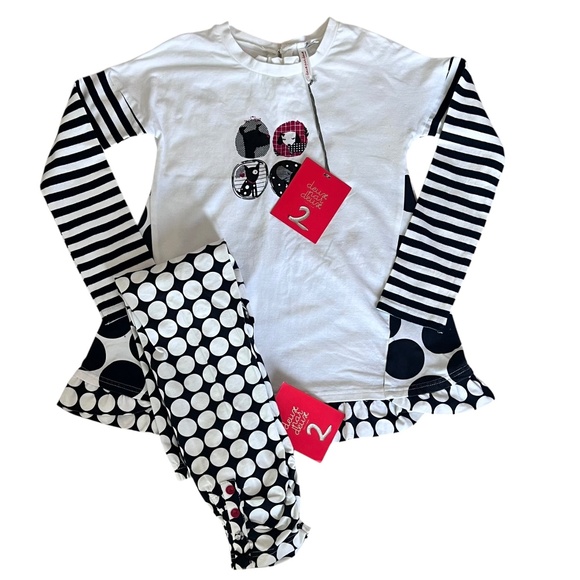 NWT deux par deux Black and white polka dot Outfit Leggings Tunic Top 7 - Picture 3 of 8